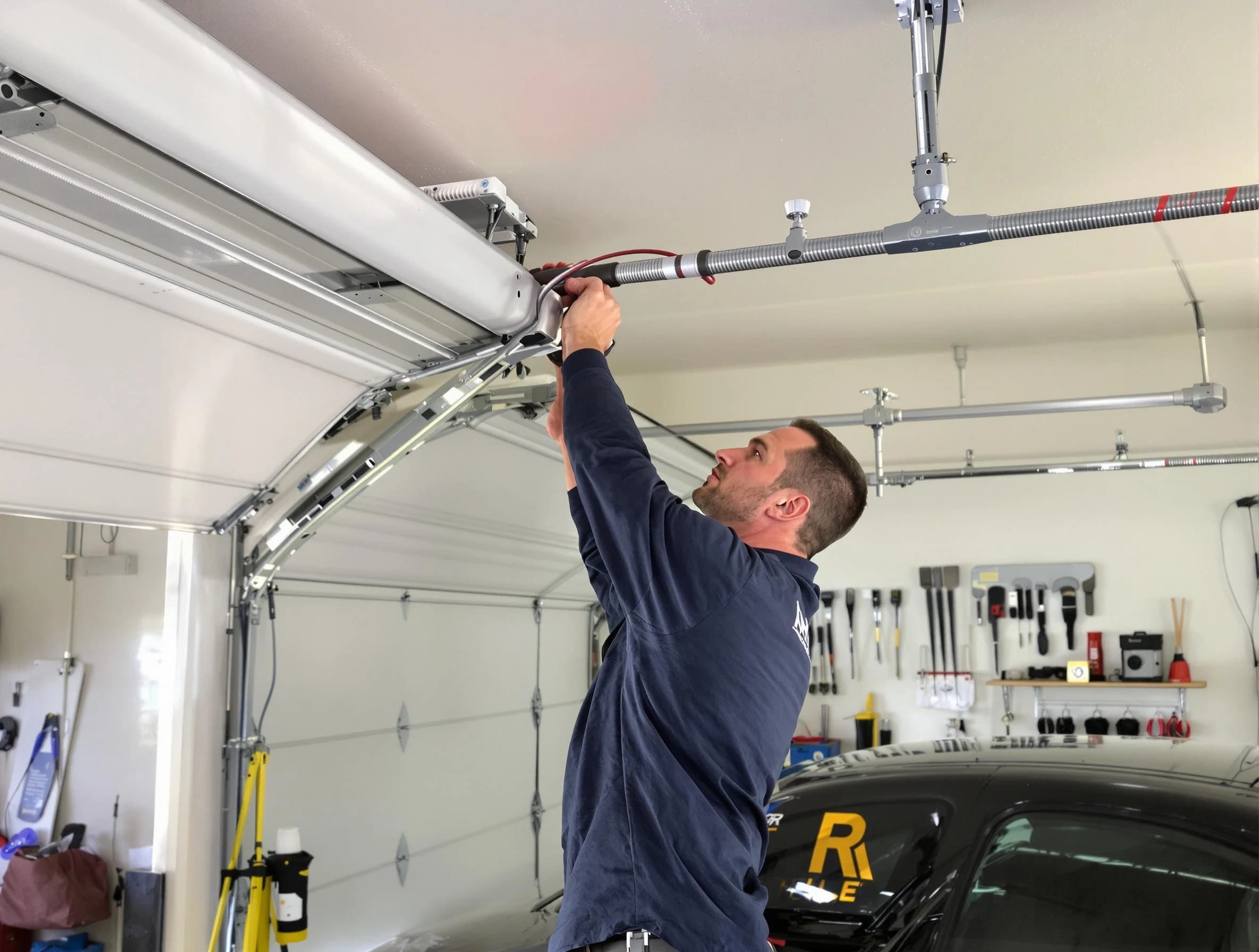 Clinton Garage Door Repair technician performing garage door cable repair in Clinton