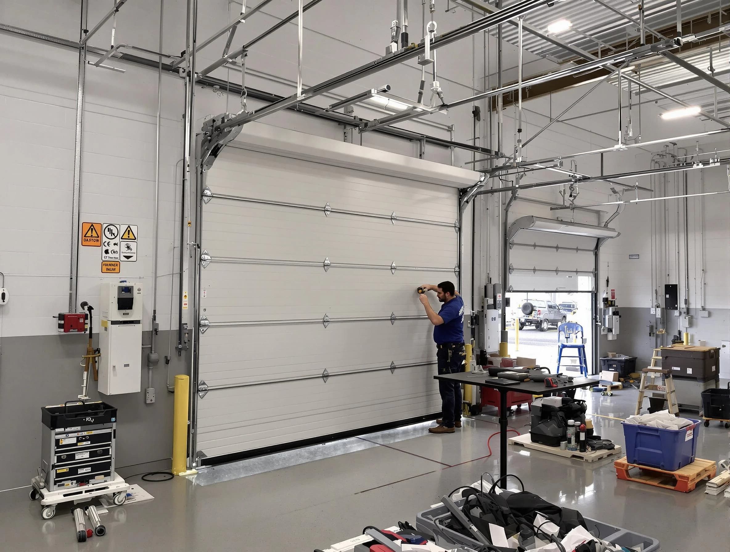 Commercial garage door repair being performed by Clinton Garage Door Repair expert in Clinton