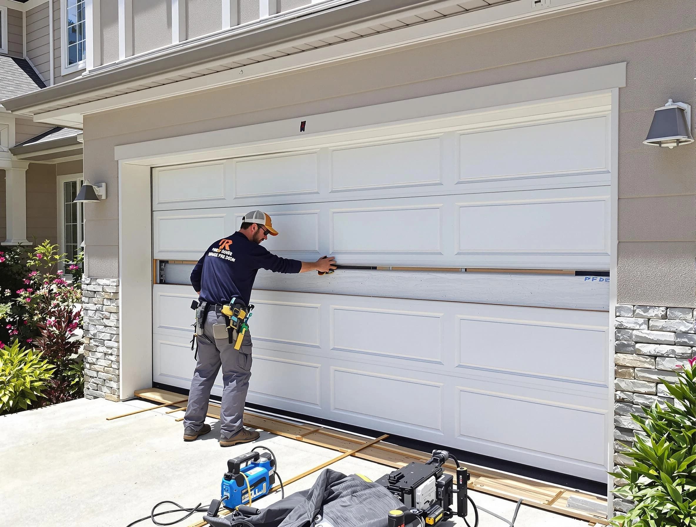 Clinton Garage Door Repair team performing complete garage door replacement at Clinton residence