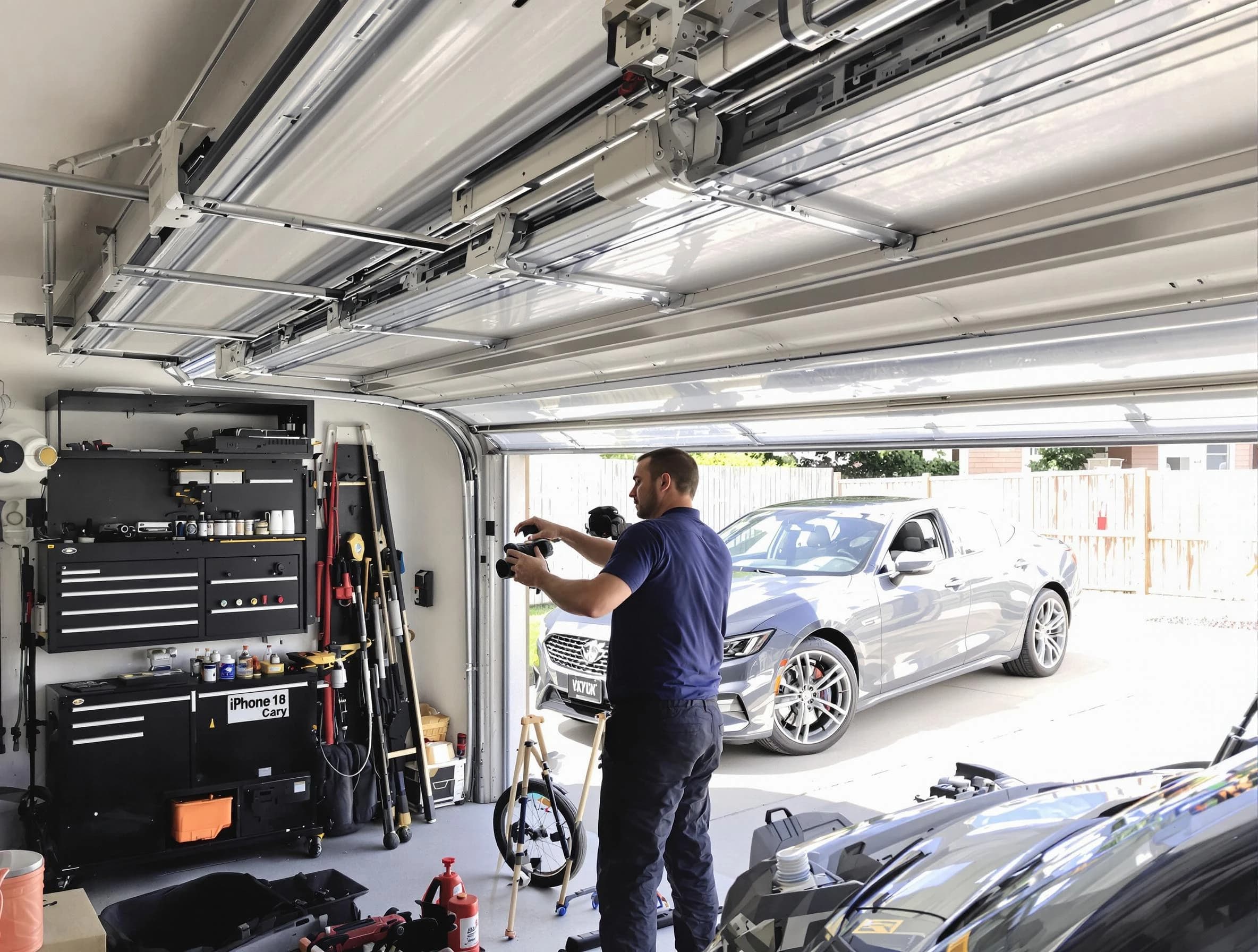 Clinton Garage Door Repair technician fixing noisy garage door in Clinton