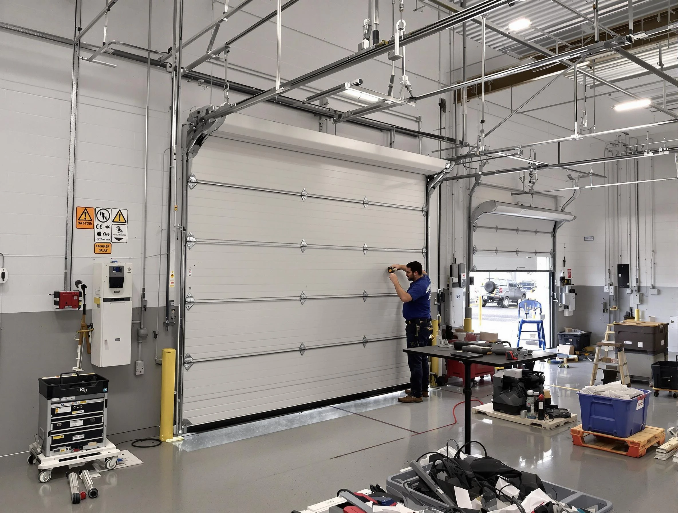 Commercial garage door repair being performed by Clinton Garage Door Repair expert in Clinton